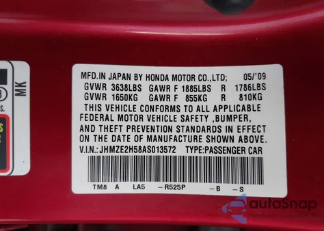 2010 Honda Insight Lx из США, поврежденный, VIN JHMZE2H58AS013572